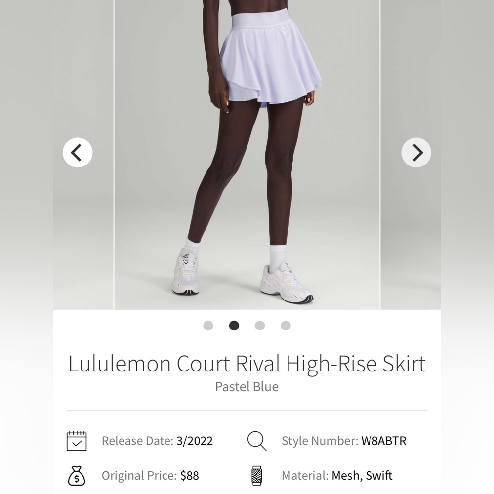Lululemon court rival high rise skirt